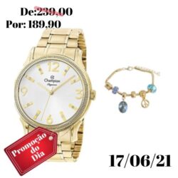 Kit Relógio Champion Feminino Dourado Analógico CN25832W + Pulseira Berloques