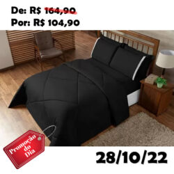 Jogo Cama Casal Queen Preto 6 Pecas Poliester Cobertor - Ibitinga Borda