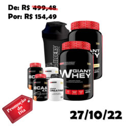 Kit 2x Giant Whey 900g + 2x BCAA 4,5 100g + 2x Creatinas 100g + Coqueteleira - Bodybuilders