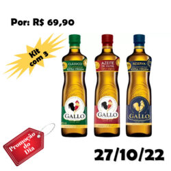 Kit Azeite de Oliva Gallo 3 Unidades - Tipo Único 500ml + Clássico 500ml + Reserva 500ml