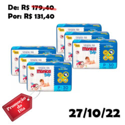 Kit Fralda Turma da Mônica Baby Tam. P 3 a 5kg - 6 Pacotes com 30 Unidades Cada