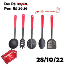 Kit Utensílios de Cozinha 5 Peças Nylon Vermelha - LB