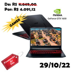 Notebook Gamer Acer NVIDIA GeForce GTX 1650 Core i5-11400H 8GB 256GB SSD Tela Full HD 15.6” Windows 11 Nitro 5 AN515-57-579B