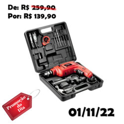 Furadeira de Impacto Mondial 650W 2 Velocidades - 3/8” com Maleta 11 Peças NFFI-07M