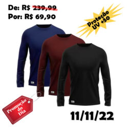 Kit com 3 Camisetas Camisas MXC BRASIL Manga Longa Lisa Proteção Solar UV +50