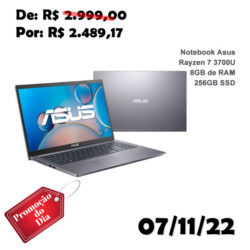 Notebook Asus M515DA-BR1454W AMD Ryzen 7 3700U 8GB 256GB SSD Windows 11 Home Tela 15,6" LED HD Cinza