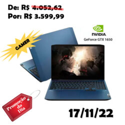 Notebook Gamer Lenovo IdeaPad Gaming 3i Intel Core i5-10300H, GeForce GTX 1650, 8GB RAM, SSD 256GB, Tela 15.6 FHD, Linux, Azul - 82CGS00100