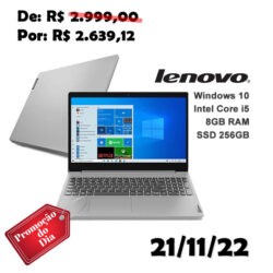 Notebook Lenovo Ideapad 82BS0005BR Intel Core i5 10ª Gen 8GB 256GB ssd 15,6 Windows 10