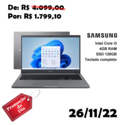 Notebook Samsung Book Intel Core i3 4GB - 256GB SSD 15,6” Full HD Windows 11 NP550XDA-KV3BR