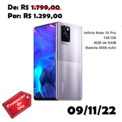 Smartphone infinix Note 10 Pro Prata 128GB, 8GB RAM, Câmera Quádrupla até 64 MP, Bateria de 5000 mAh, Tela 6,95” de 90 Hz FullHD, Dual Chip