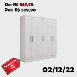 Guarda Roupa Casal 6 Portas 2 Gavetas Paris Siena Móveis Branco