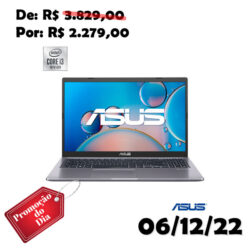 Notebook Asus, Intel Core i3 1005G1, 8GB, 256GB SSD, Tela de 15,6", W11, Cinza - X515JA-BR2751W