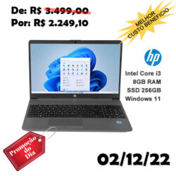 Notebook HP Intel Core i3 8GB 256GB SSD 15,6” - HD Windows 11 256 G8