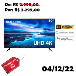 Smart TV 50" UHD 4K Samsung 50AU7700, Processador Crystal 4K, Tela sem limites, Visual Livre de Cabos, Alexa built in, Controle Único