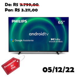 Smart TV 65" UHD 4K Philips 65PUG7406, Android TV, HDR10+, Dolby Vision, Dolby Atmos, Design Borderless e Bluetooth